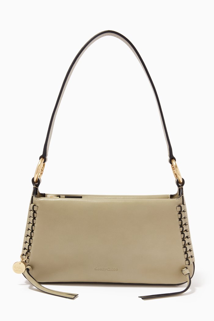 Tilda Baguette Shoulder Bag in Leather, Green