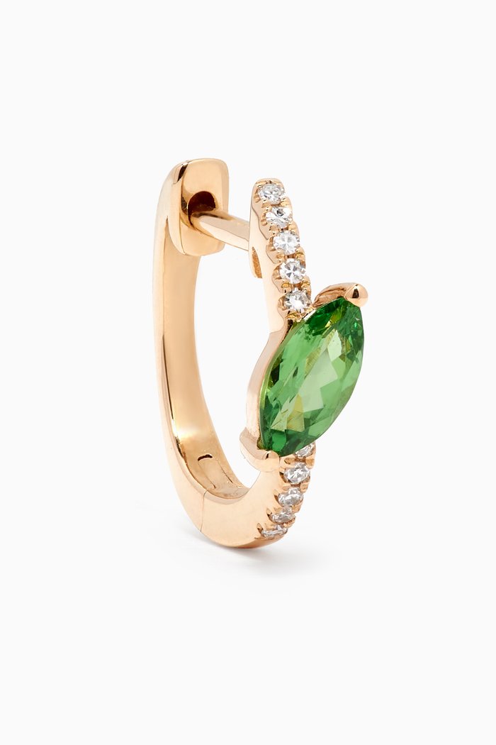 

Green Garnet Diamond Hoop Earring in 14kt Yellow Gold