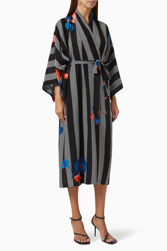 

Moll Kimono Robe Midi Dress in Silk Crepe de Chine, Black