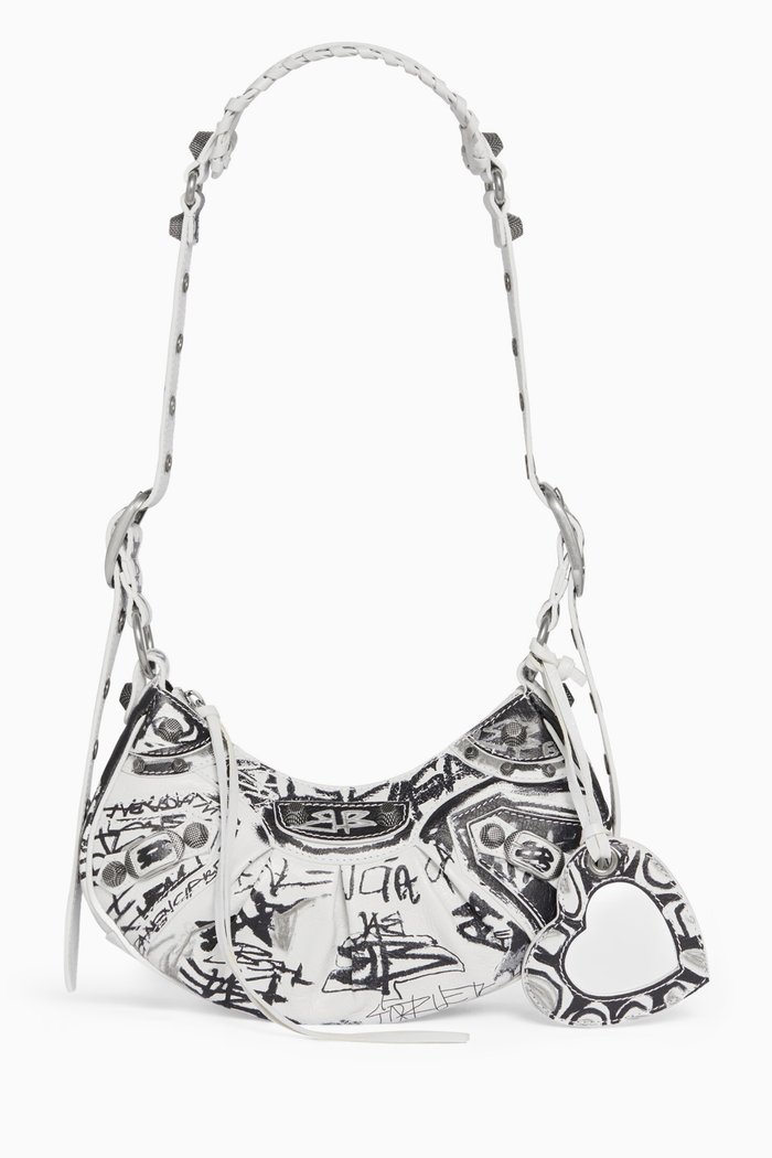 

Le Cagole XS Shoulder Bag in Graffiti-print Arena Lambskin, White