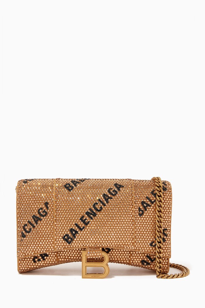 

Hourglass Wallet on Chain with Rhinestones in Leather, Gold