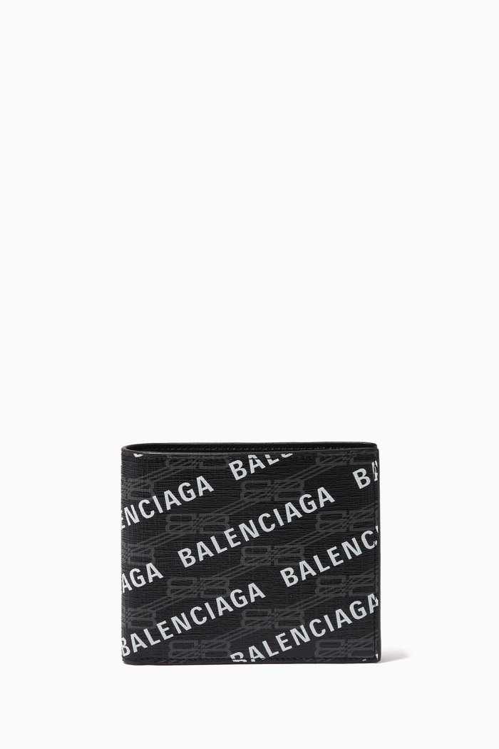 Cash Square Folded Signature-print Wallet in Coated-canvas, Black