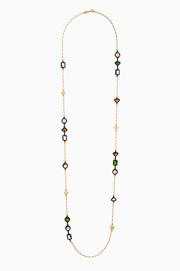 

Roxanne Crystal Long Necklace in 18k Gold-plated Brass, Multicolour
