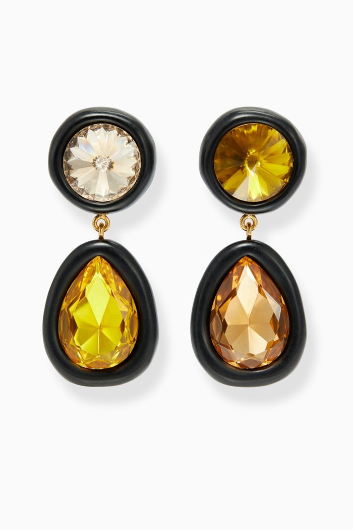 

Crystal Double-drop Earrings in 18kt Gold-plated Brass, Multicolour