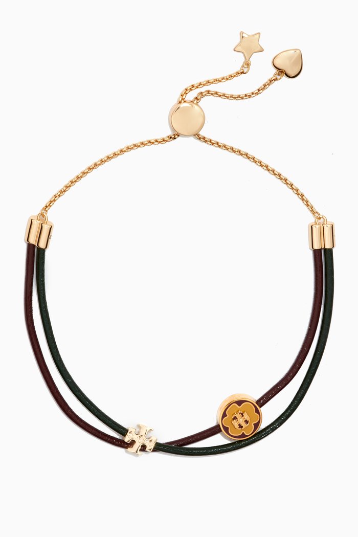 

Kira Enamel Slider Bracelet in Leather & 18kt Gold-plated Brass, Multicolour