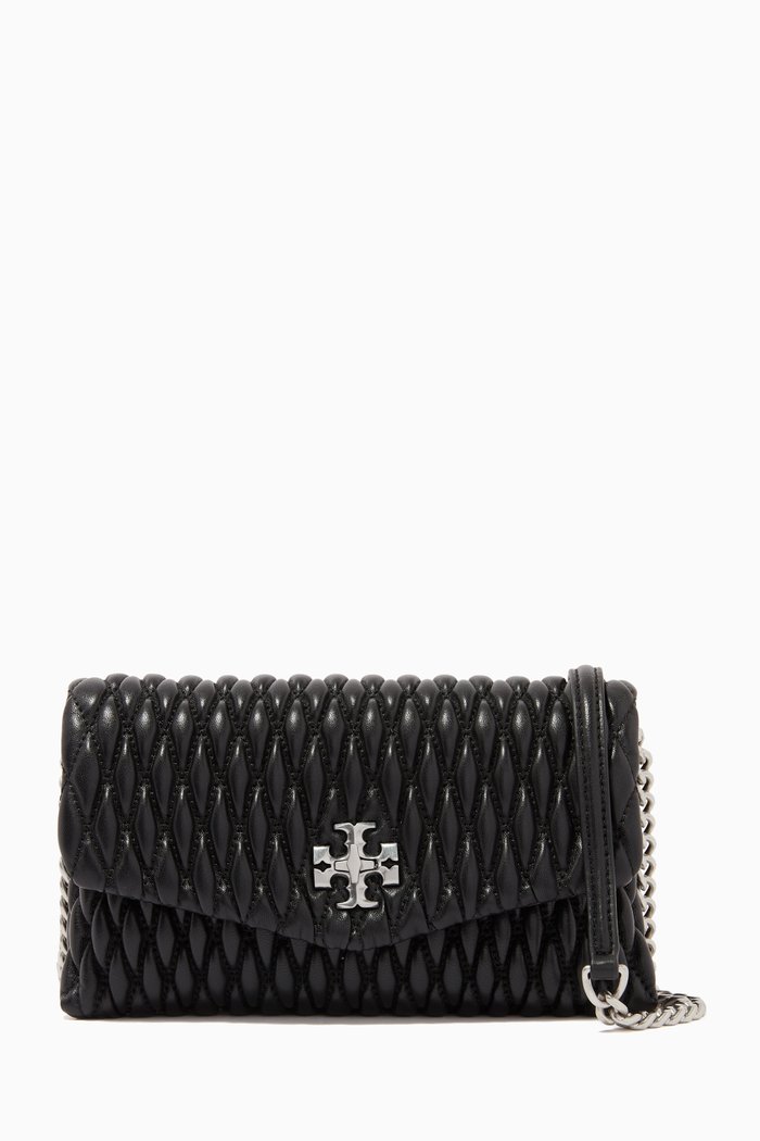 

Kira Ruched Chain Wallet in Quilted Nappa Leather, Black