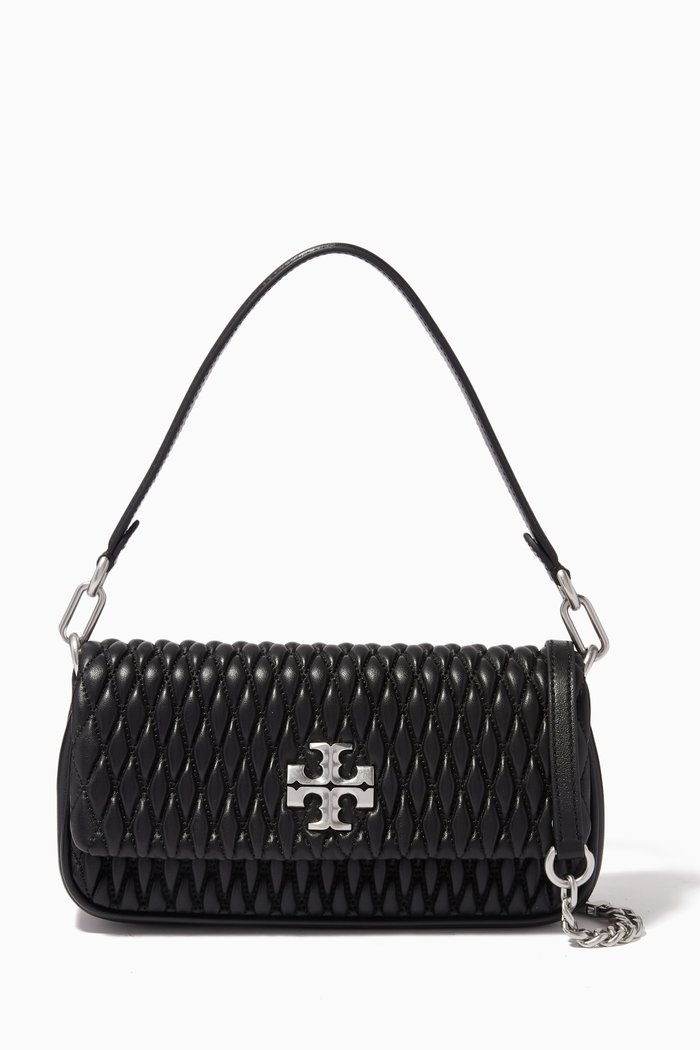 

Kira Ruched Shoulder Bag in Quilted Leather, Black