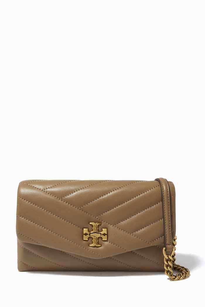 

Kira Chevron Chain Wallet in Quilted Leather, Black