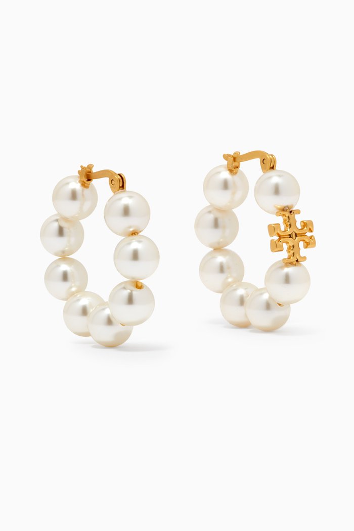 

Kira Pearl Hoop Earrings in 18kt Gold-plated Brass