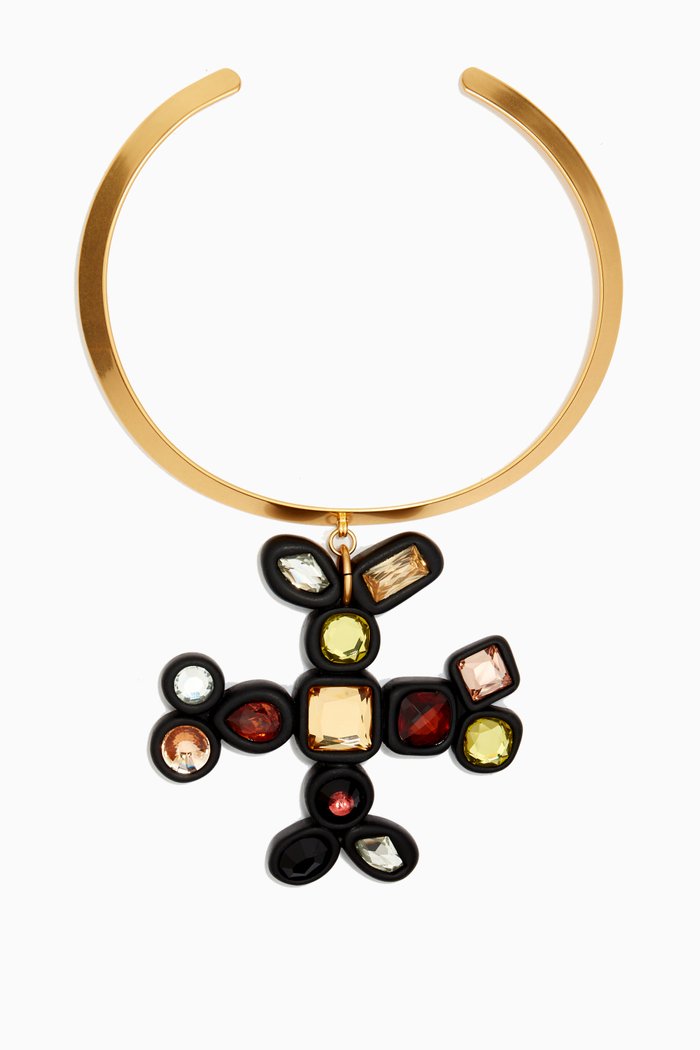 

Roxanne Crystal Collar Necklace in 18kt Gold-plated Brass, Multicolour
