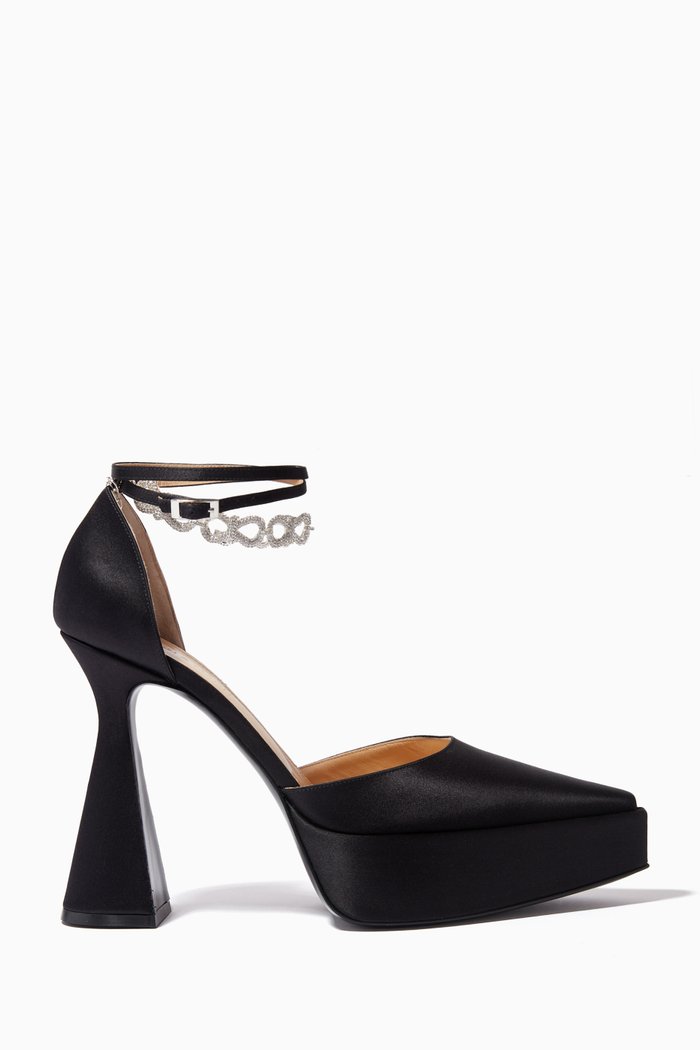 

Crystal Bow Chain 140 Platform Pumps in Satin, Black
