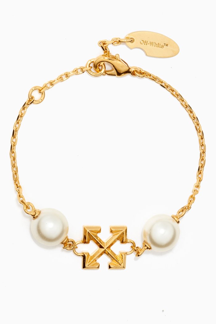 

Arrow Pearl Chain Bracelet in Brass, Gold