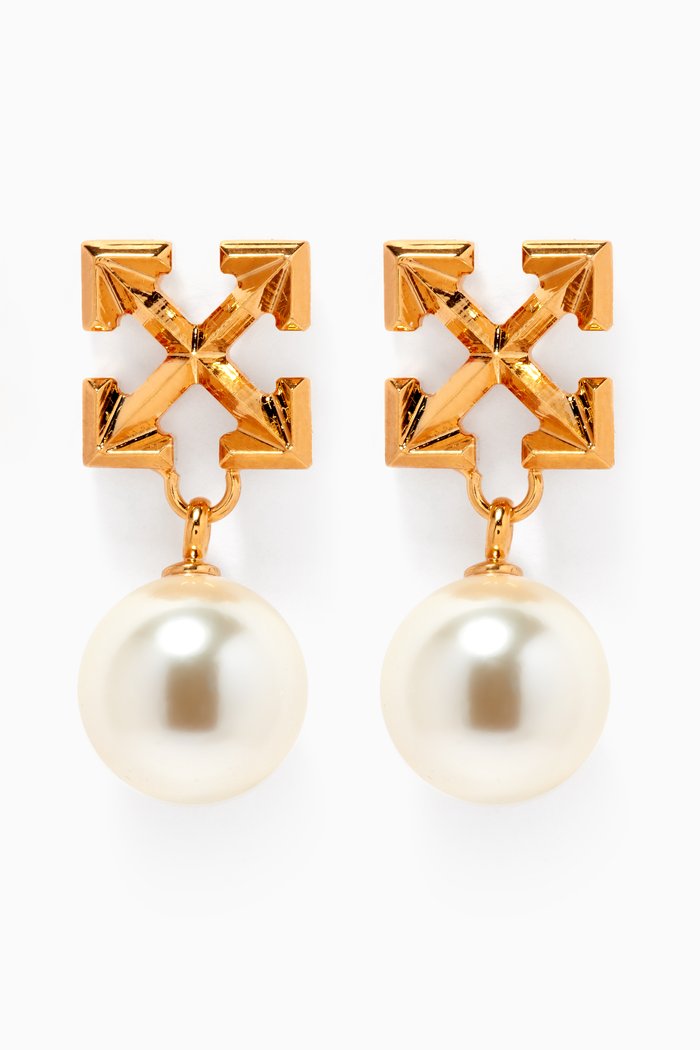 

Arrow Pearl Earrings in Brass, Gold