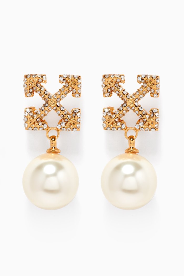 

Arrow Pavé Pearl Earrings in Brass, Gold