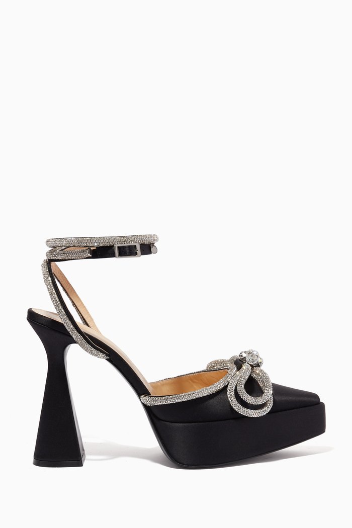 

Double Bow Crystal 140 Platform Pumps in Satin, Black