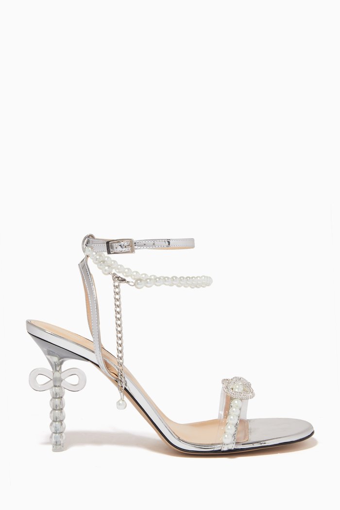 

Pearl Bow 100 Sandals in Metallic Leather, Silver