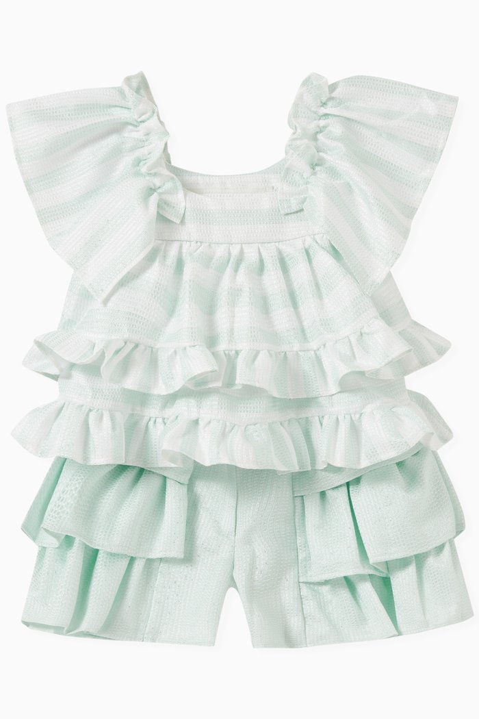 

Ruffled Blouse & Shorts Set, Green