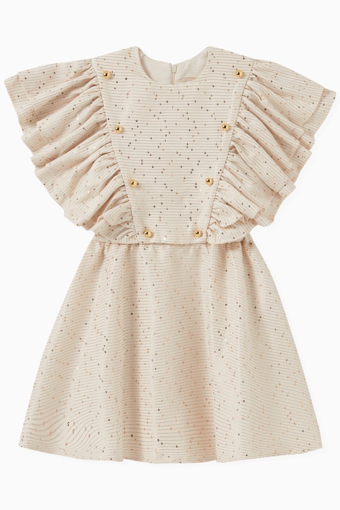 

Ruffled Button Detail Dress, Neutral