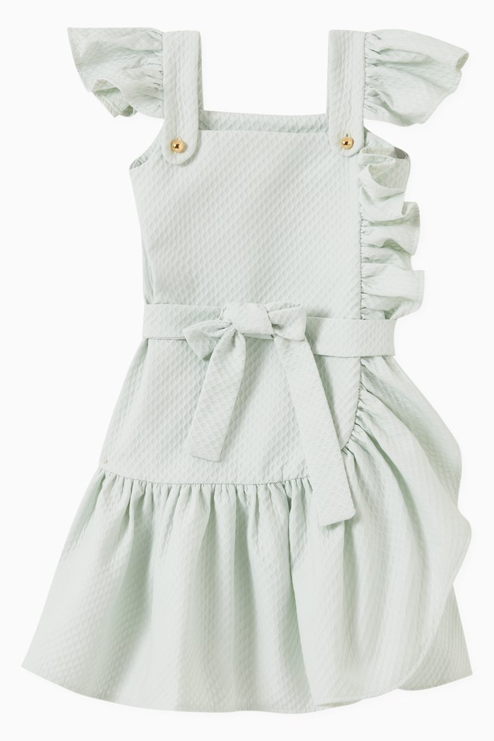 

Bow Ruffled Dress in Cotton, Green