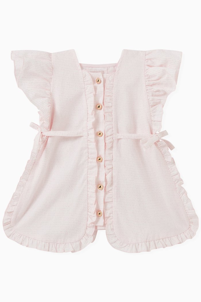 

Check-print Ruffled Dress in Cotton, Pink