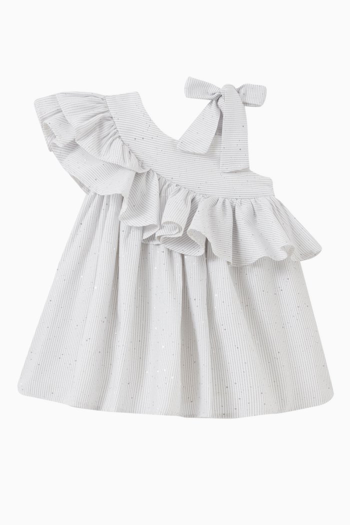 Sequin-embellished Ruffle Dress in Cotton-blend, Neutral