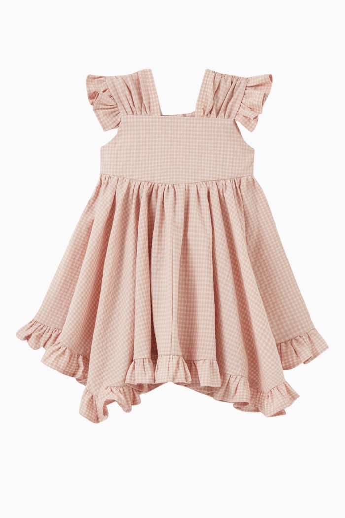 

Ruffled Asymmetric Dress in Cotton, Pink