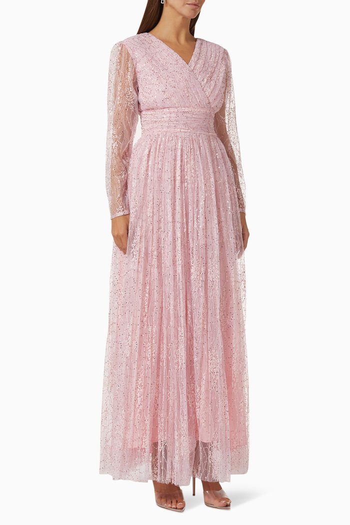 

Pleated Dress in French Lace, Pink