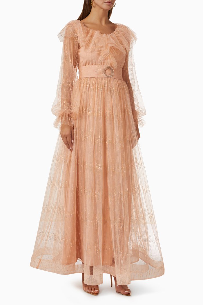 

Embellished Ruffle Dress in Tulle, Pink