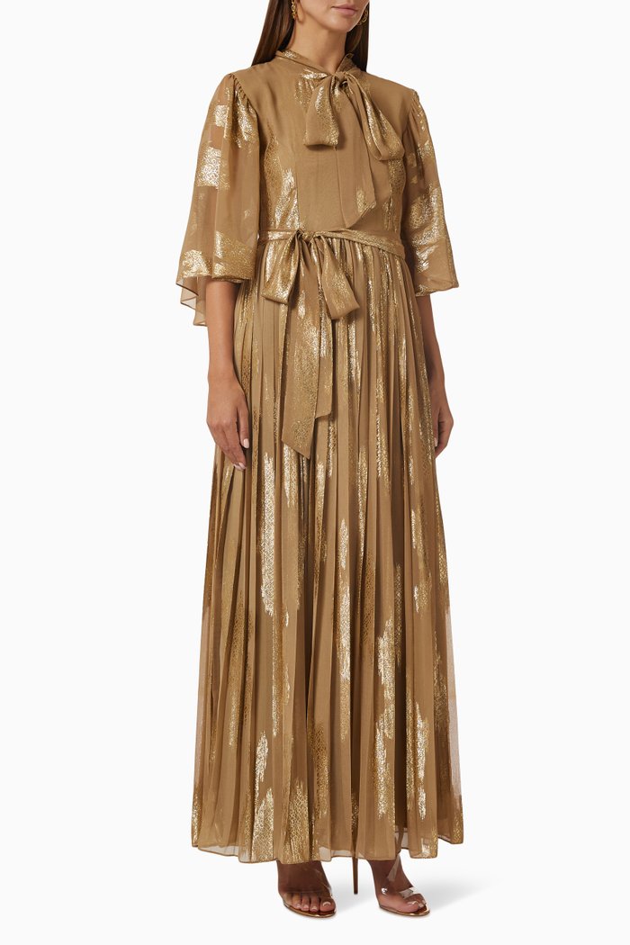 

Metallic Cape Dress in Chiffon, Gold