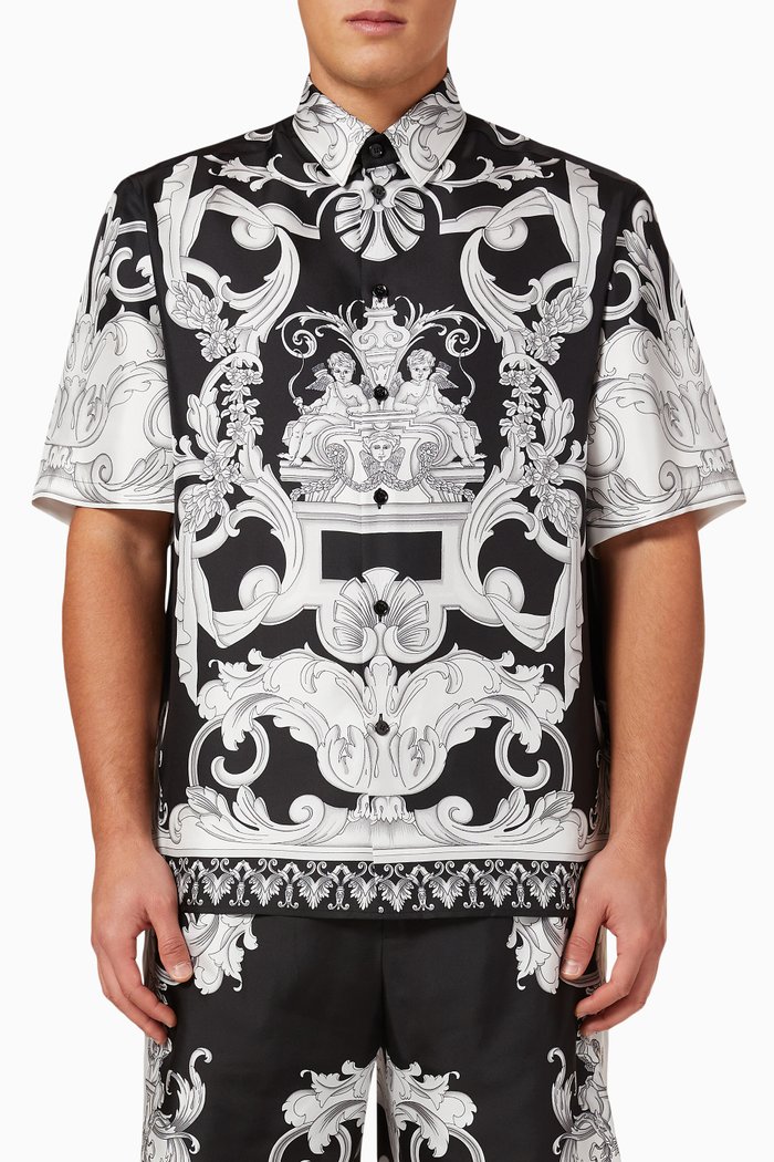 

Baroque Print Shirt in Silk, Black