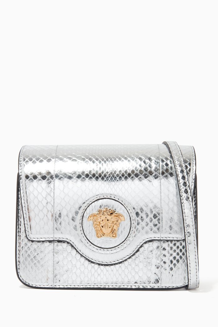 

La Medusa Crossbody Bag in Snake-embossed Leather, Silver