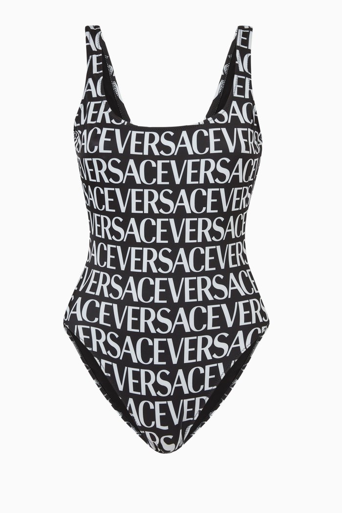 Logo-print One-piece Swimsuit, Black