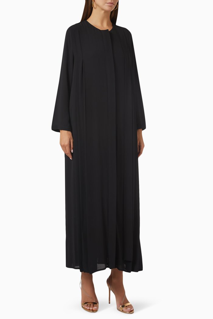 

Pleated Long Sleeve Abaya, Black