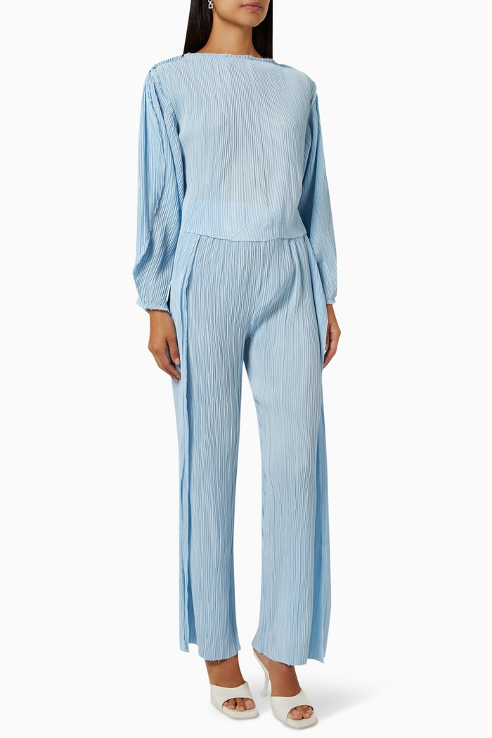

Pleated Blouse & Pants Set, Blue