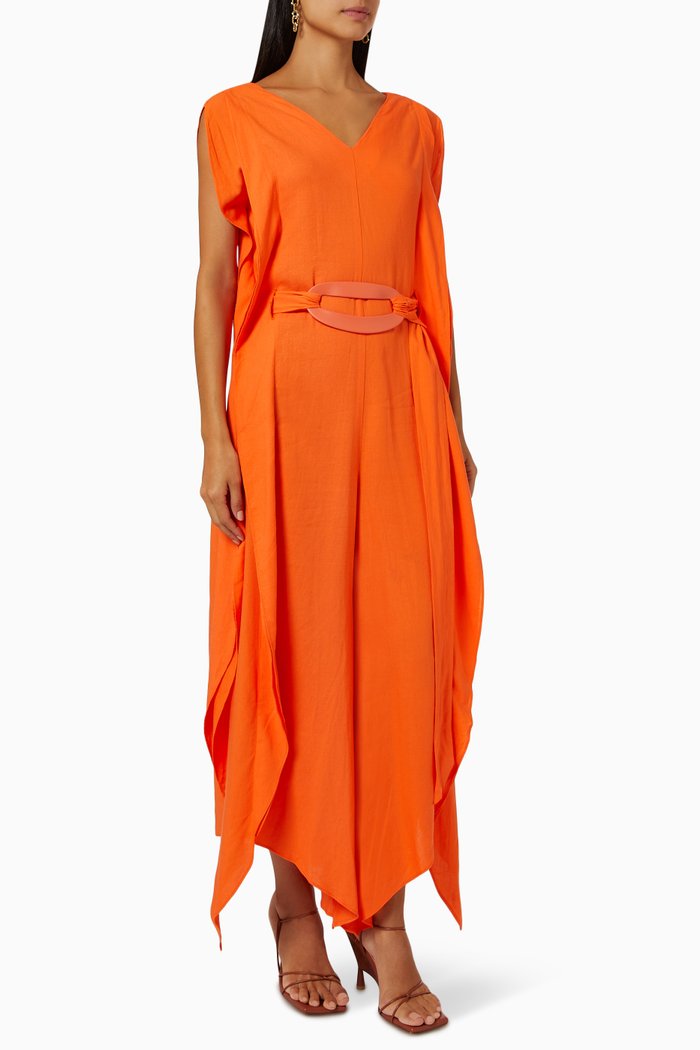 Belted Flare Jumpsuit, Orange