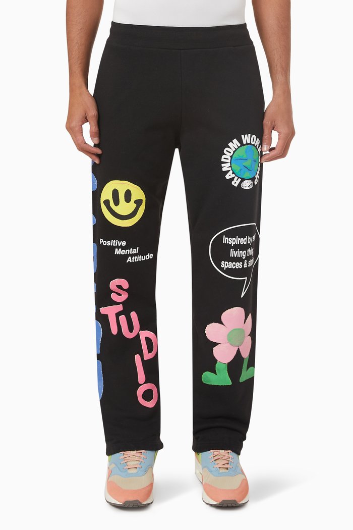 

Smiley Collage Sweatpants in Cotton, Black