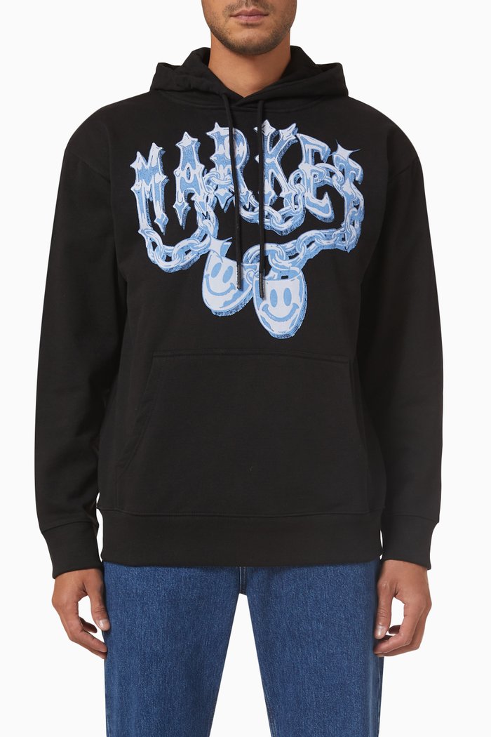 

Smiley Logo Chain Hoodie in Cotton, Black