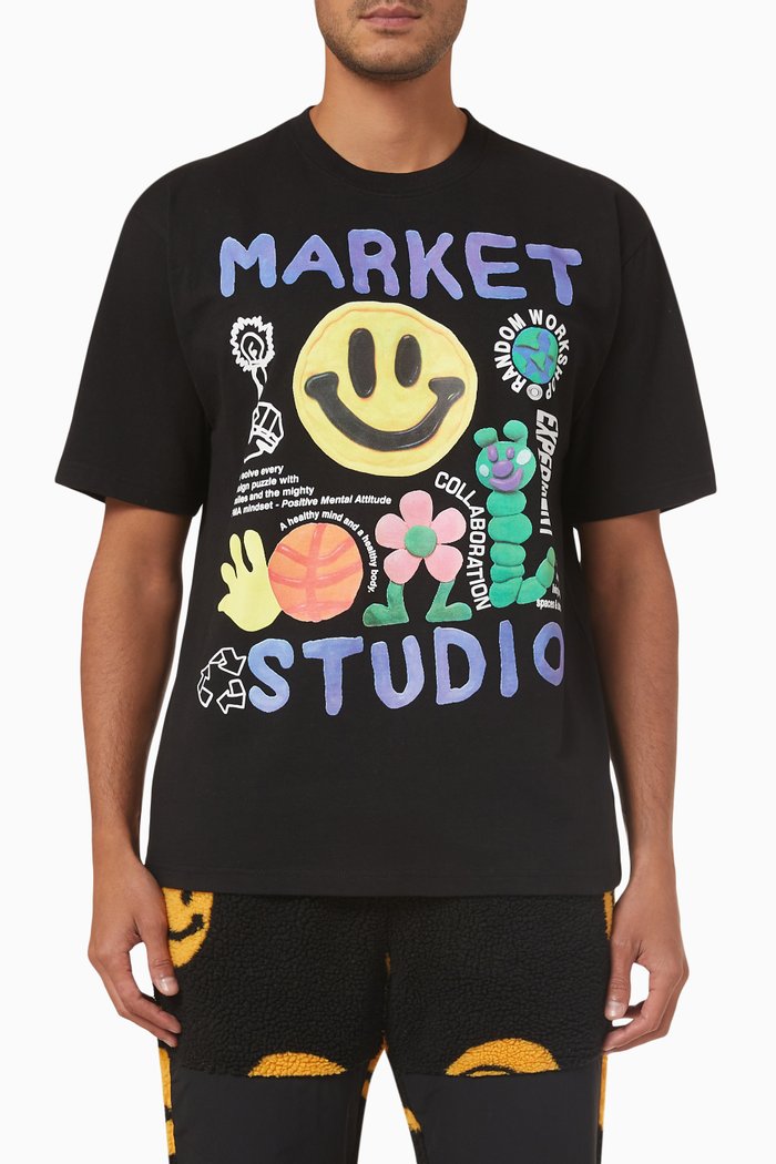Smiley Collage T-shirt in Cotton, Black