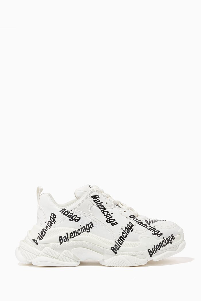 

Triple S All-over Logo Sneakers in Double Foam & Mesh, White
