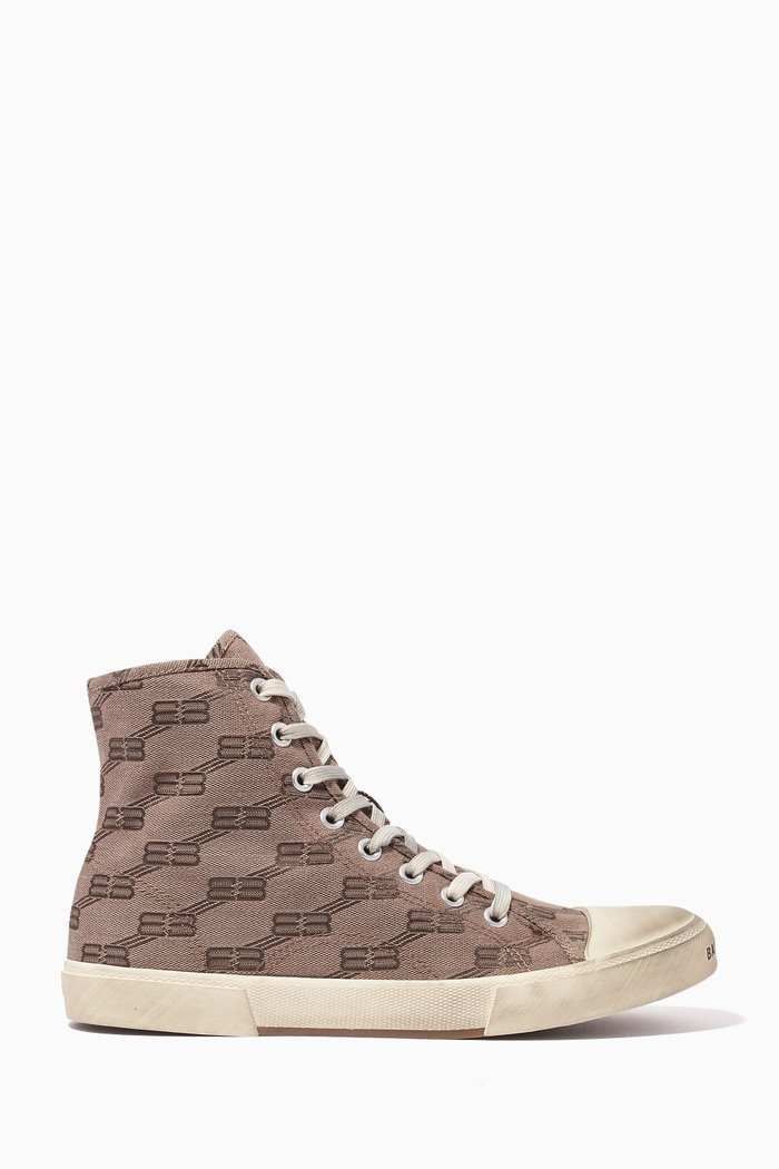 

Paris High Top Sneakers in BB-monogram Canvas, Neutral