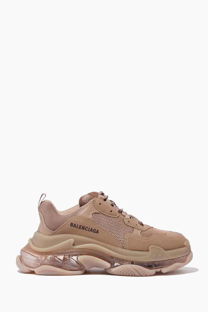

Triple S Clear Sole Sneakers in Double Foam & Mesh, Brown