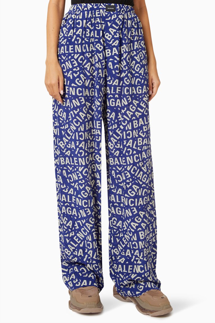 

Pyjama Pants in Logo Jacquard, Blue