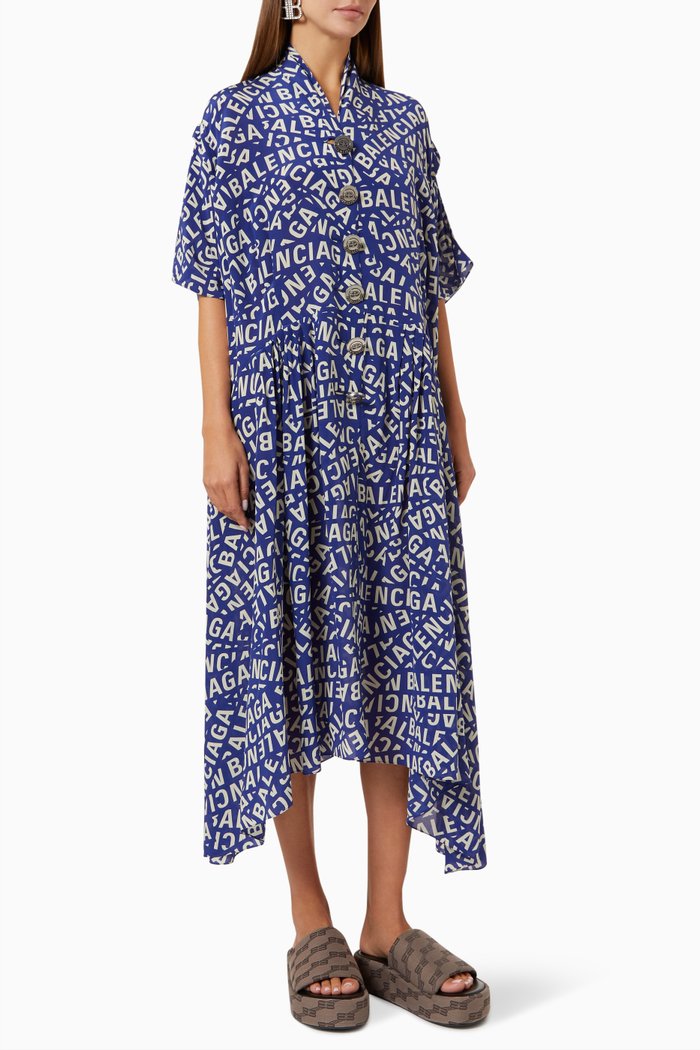 

BB Monogram Oversized Midi Dress in Viscose, Blue