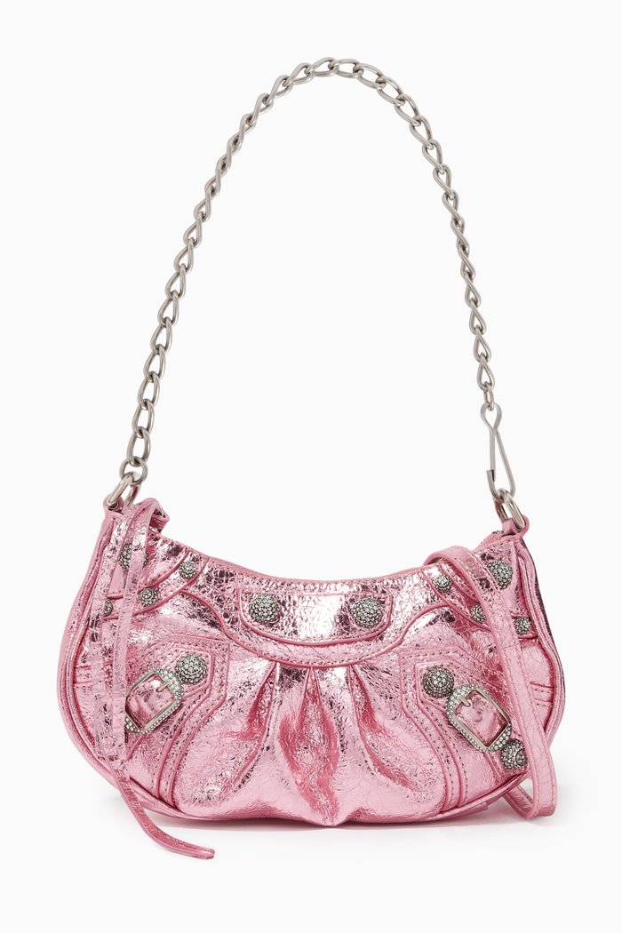 

Le Cagole Mini Purse with Chain in Metallic Lambskin, Pink