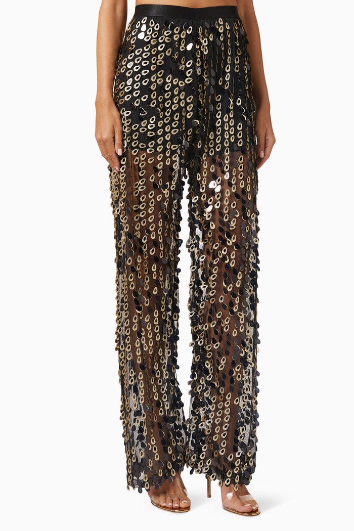 

Snake Embellished Sheer Pants in Mesh, Black