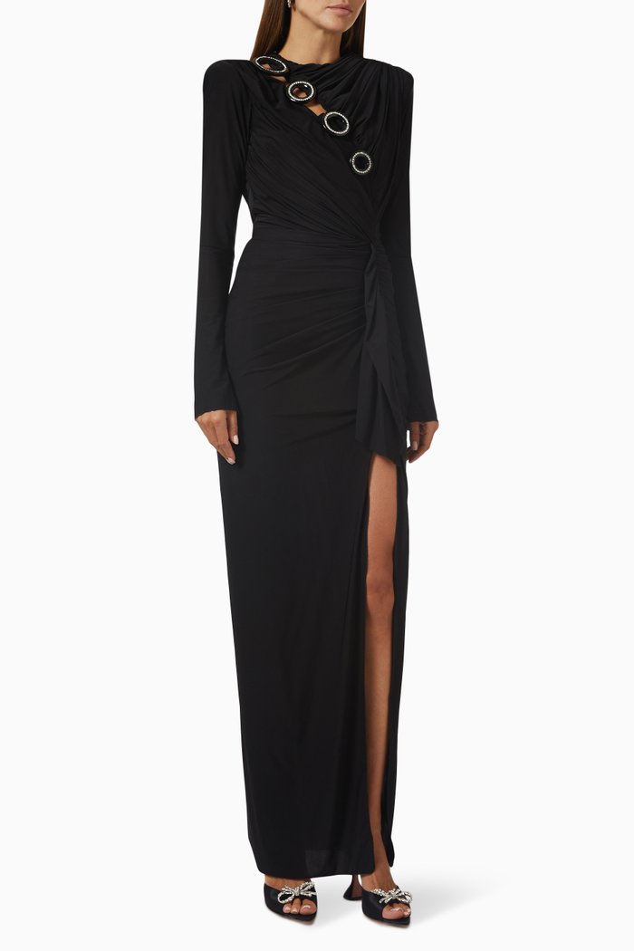 Crystal Buttoned Midi Dress in Naia, Black