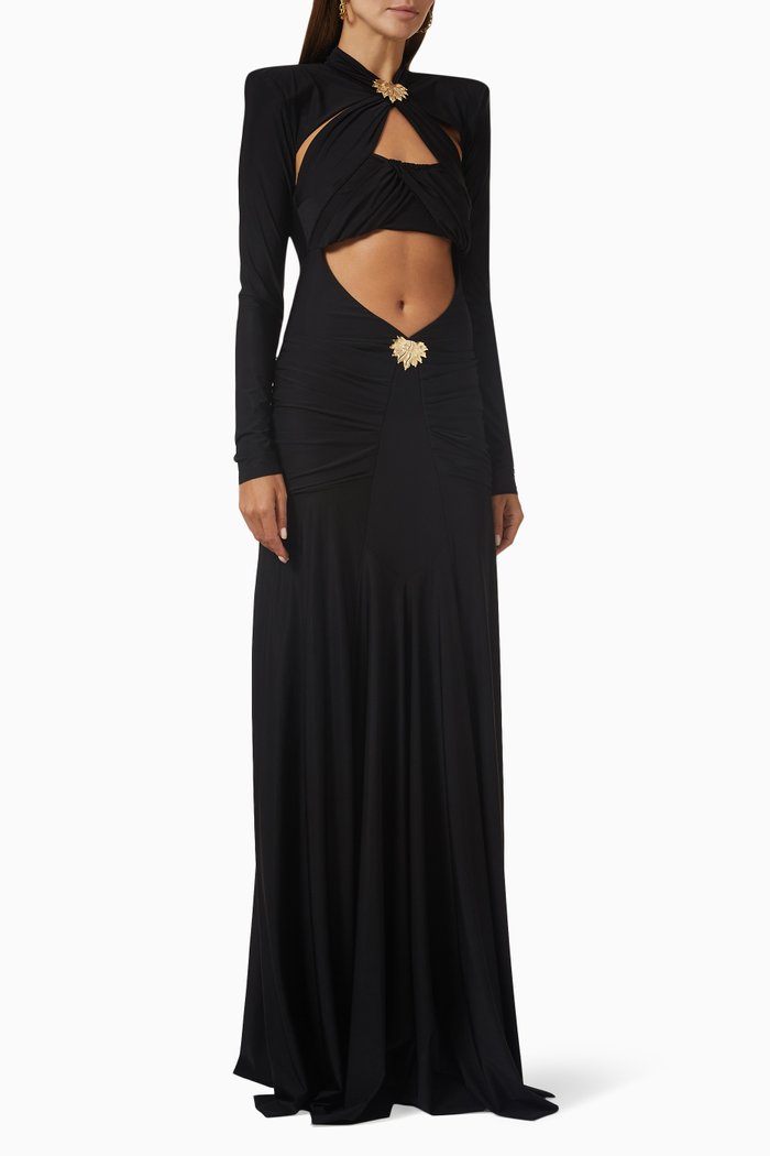 

Bird Brooch Cut-out Maxi Dress in Viscose, Black