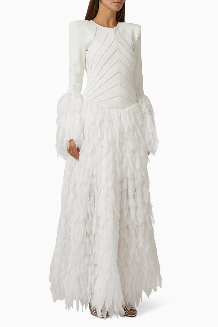 

Embroidered Maxi Dress in Cotton & Silk Chiffon, White
