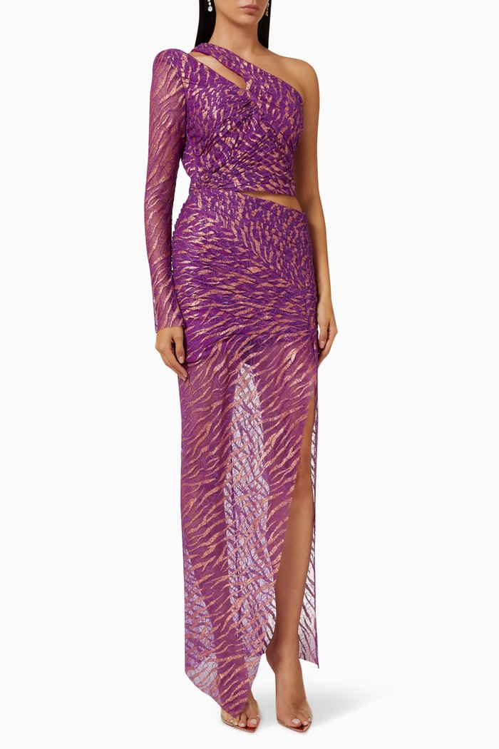 

One-Shoulder Glitter Dress in Crepe, Purple