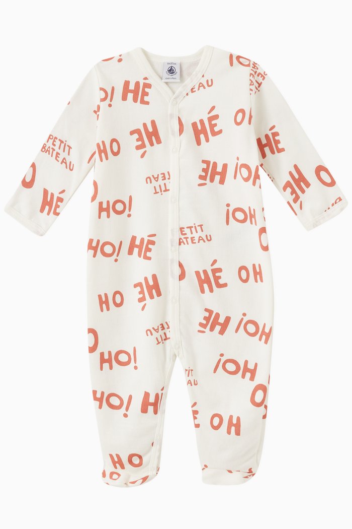 

Slogan Print Sleepsuit in Cotton, White